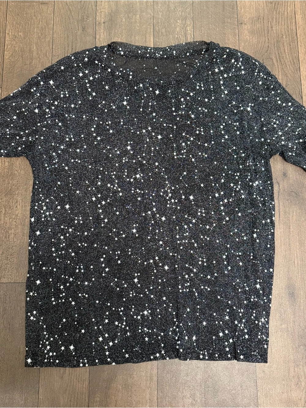 Glitter Star Sheer celestial goth Mesh Top Women's Size XL Blouse Short Sleeve